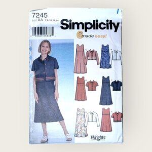 Vintage Simplicity Sewing Pattern 7245 Girls Dress and Jacket Size 7-14